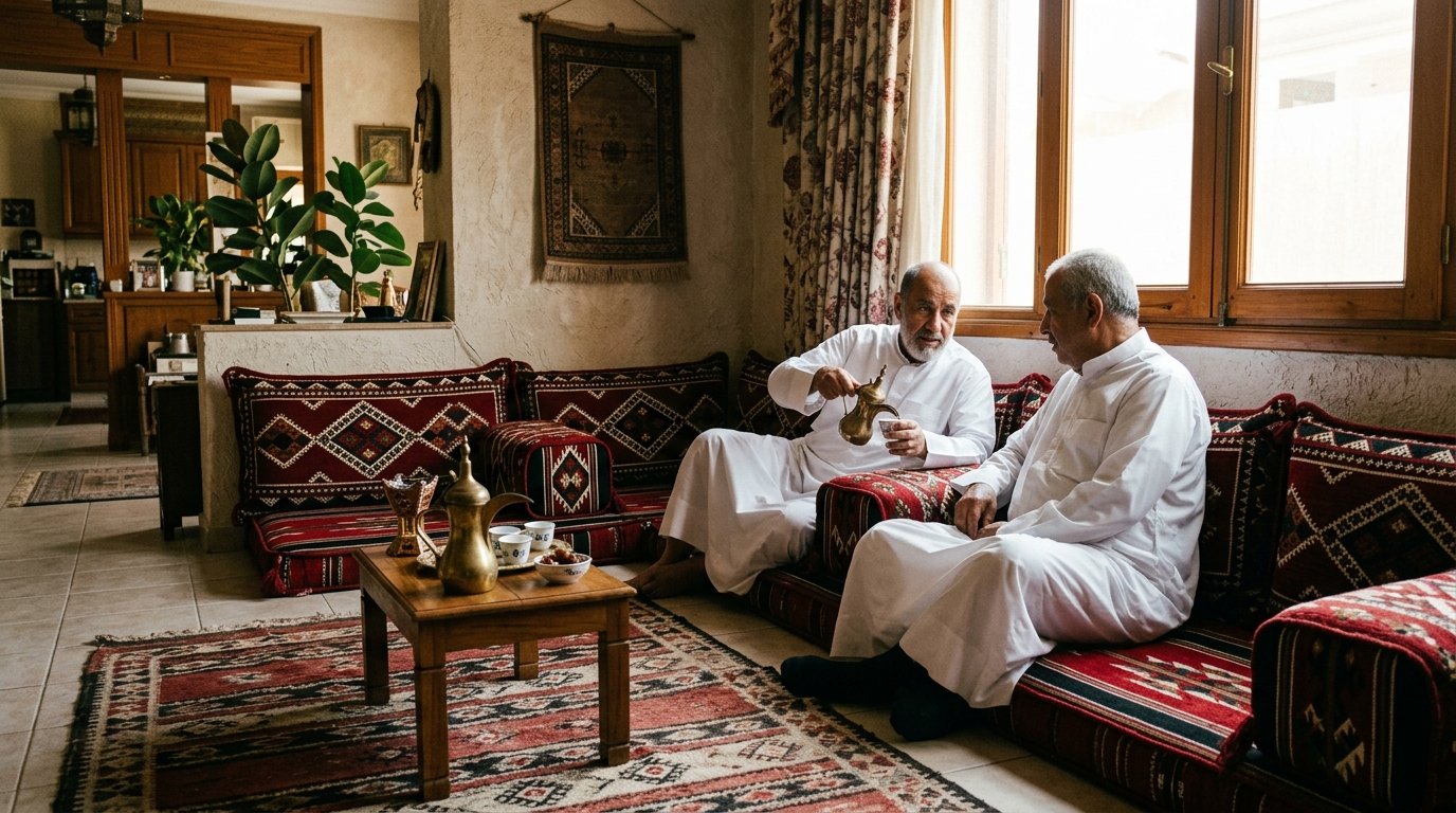 مجلس خيمة البيرق الداخلي ومفارش السدو والمراكي بعد إتمام العناية والتطهير